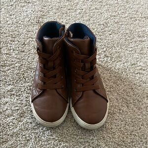 Kids Brown Side Zip High-Top Sneakers